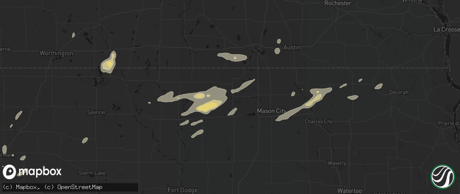 Hail map in Forest City, IA on July 2, 2026