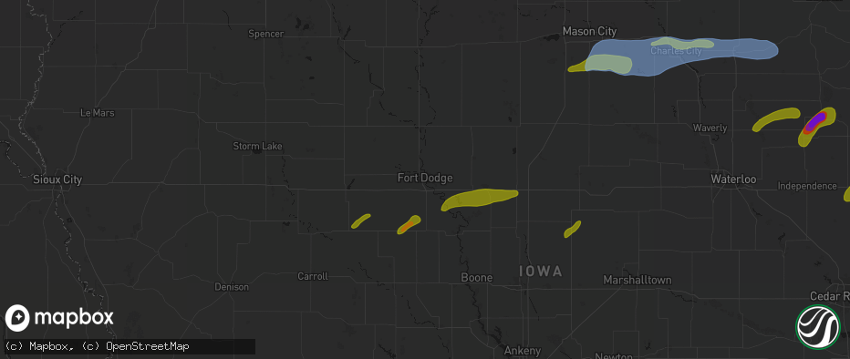 Hail map in Fort Dodge, IA on July 2, 2026