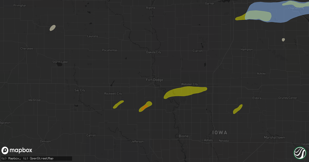 Hail map in Fort Dodge, IA on July 2, 2026