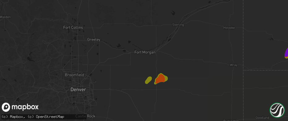 Hail map in Fort Morgan, CO on July 2, 2026