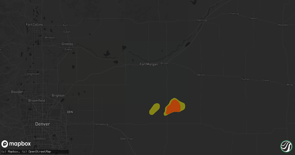 Hail map in Fort Morgan, CO on July 2, 2026