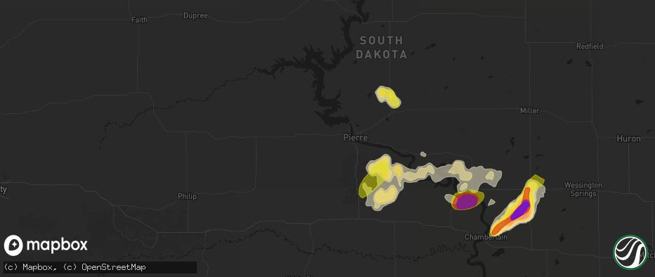 Hail map in Fort Pierre, SD on July 2, 2026