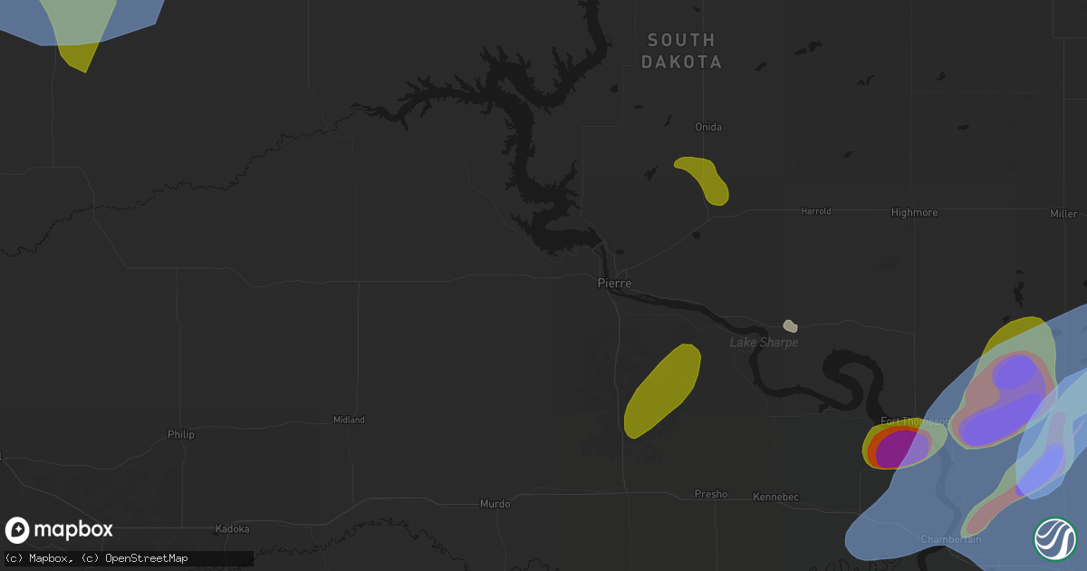 Hail map in Fort Pierre, SD on July 2, 2026