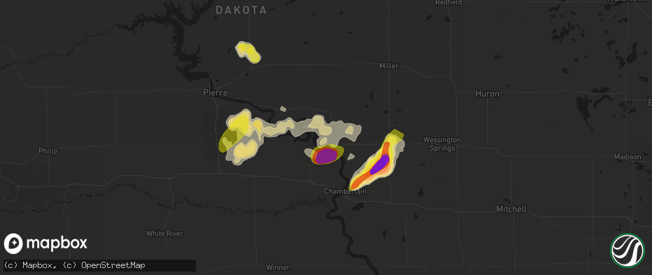 Hail map in Fort Thompson, SD on July 2, 2026