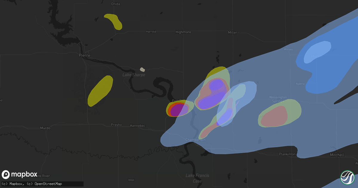Hail map in Fort Thompson, SD on July 2, 2026