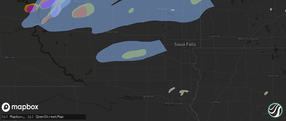 Hail map in Freeman, SD on July 2, 2026