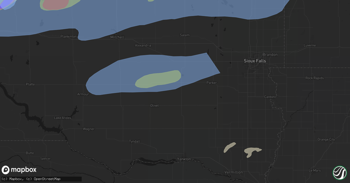 Hail map in Freeman, SD on July 2, 2026