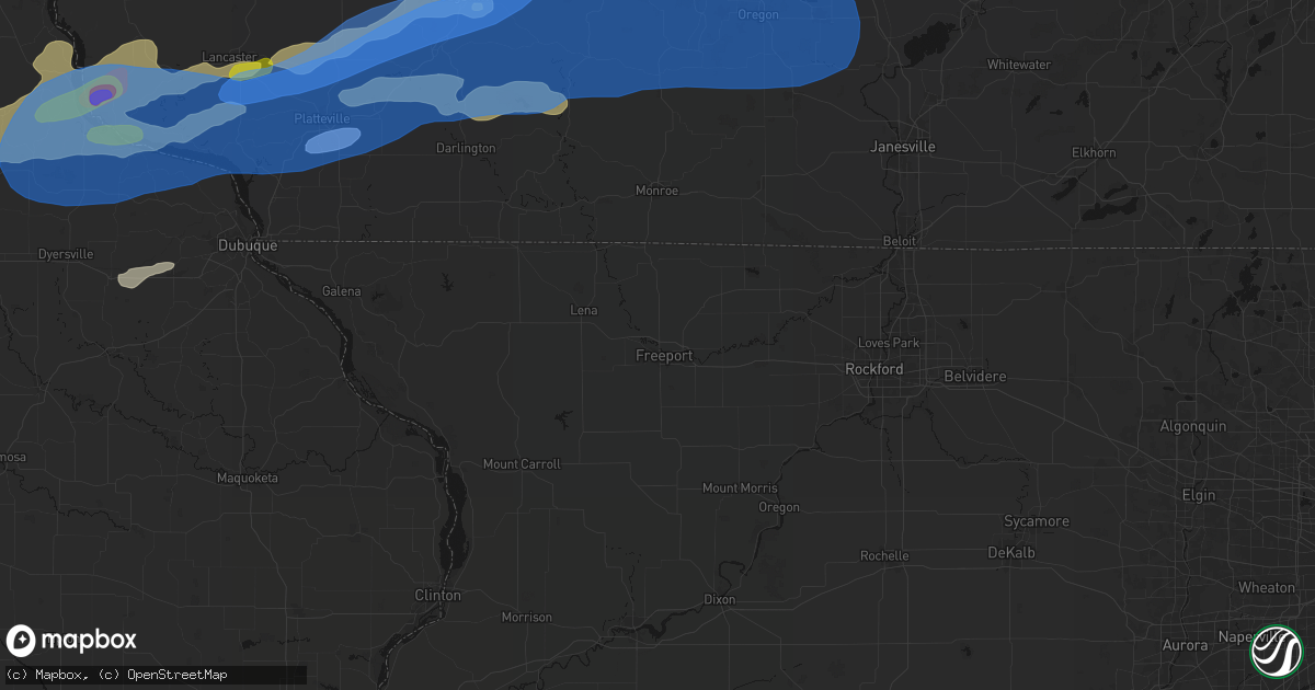 Hail map in Freeport, IL on July 2, 2026