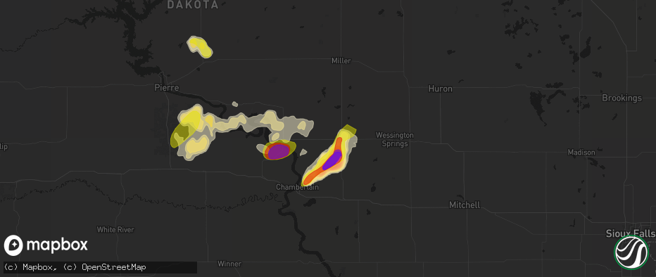 Hail map in Gann Valley, SD on July 2, 2026