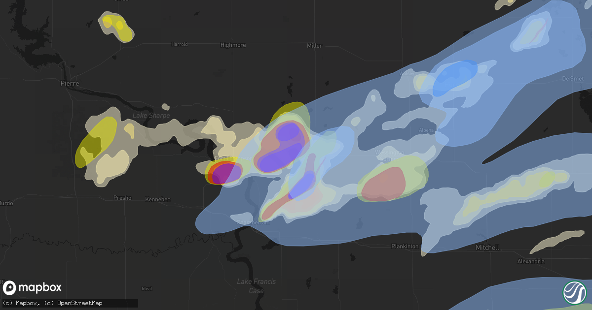 Hail map in Gann Valley, SD on July 2, 2026