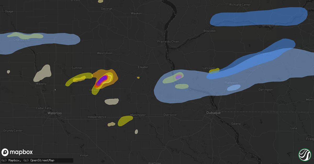 Hail map in Garber, IA on July 2, 2026