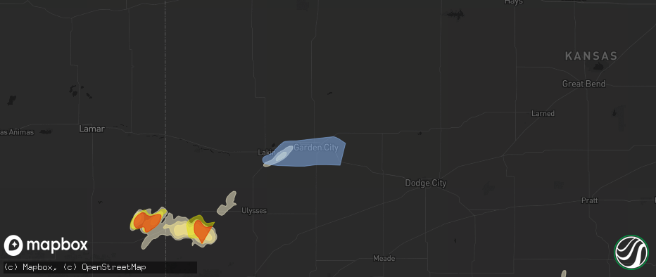 Hail map in Garden City, KS on July 2, 2026