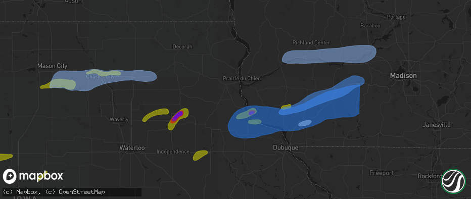 Hail map in Garnavillo, IA on July 2, 2026