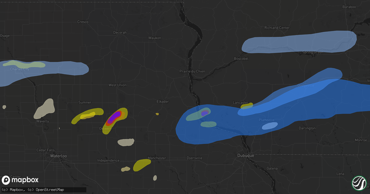Hail map in Garnavillo, IA on July 2, 2026