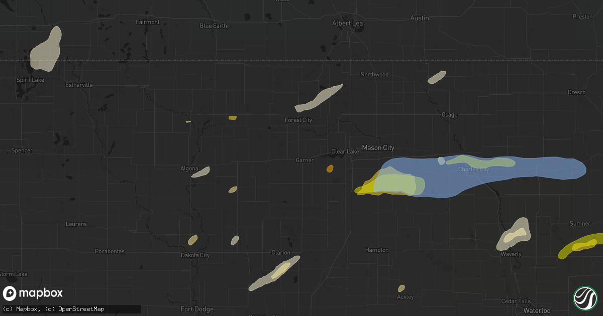 Hail map in Garner, IA on July 2, 2026