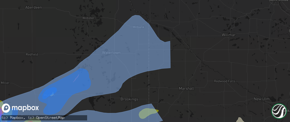 Hail map in Gary, SD on July 2, 2026