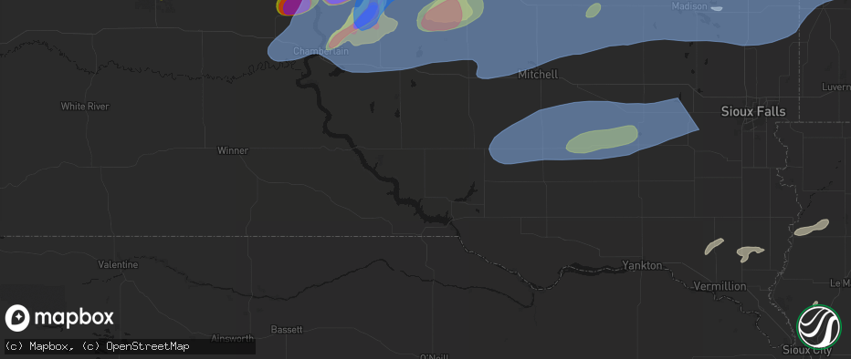 Hail map in Geddes, SD on July 2, 2026