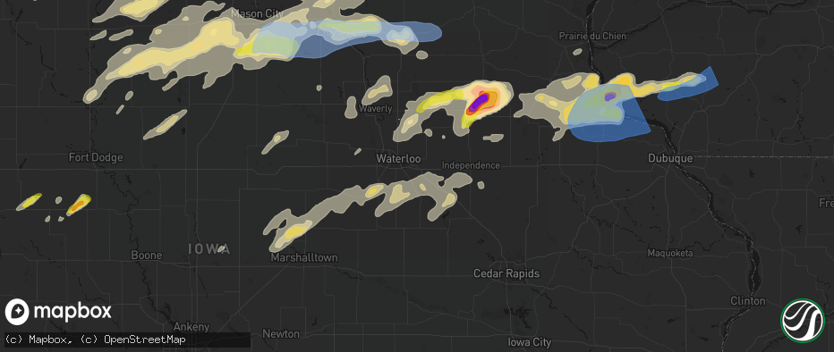 Hail map in Gilbertville, IA on July 2, 2026