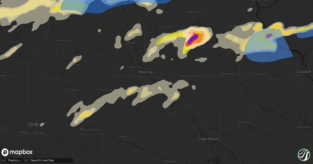 Hail map in Gilbertville, IA on July 2, 2026