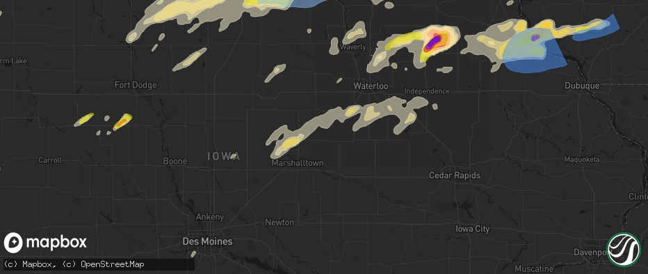 Hail map in Gladbrook, IA on July 2, 2026