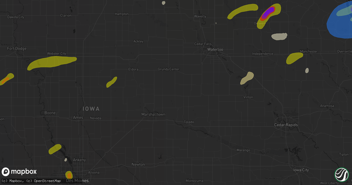 Hail map in Gladbrook, IA on July 2, 2026