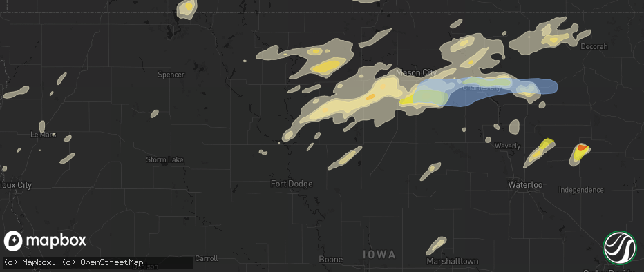 Hail map in Goldfield, IA on July 2, 2026