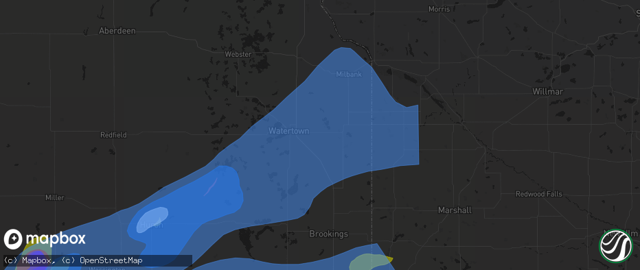 Hail map in Goodwin, SD on July 2, 2026