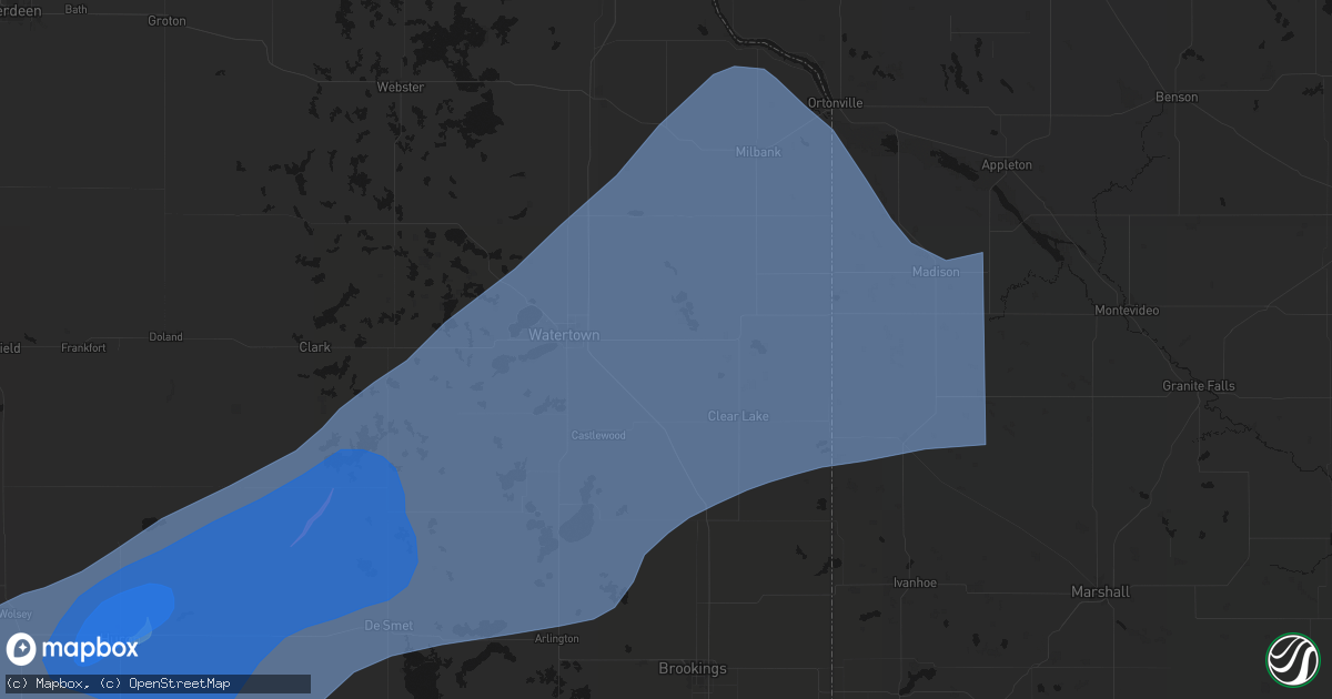 Hail map in Goodwin, SD on July 2, 2026