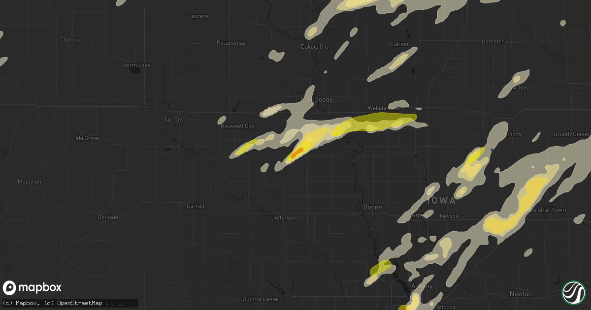 Hail map in Gowrie, IA on July 2, 2026
