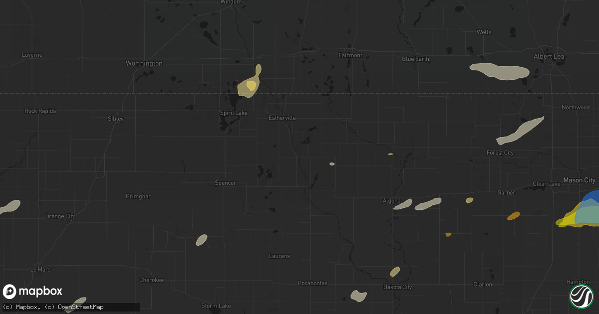Hail map in Graettinger, IA on July 2, 2026