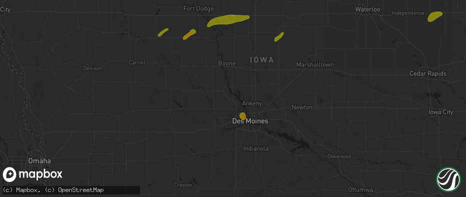 Hail map in Granger, IA on July 2, 2026