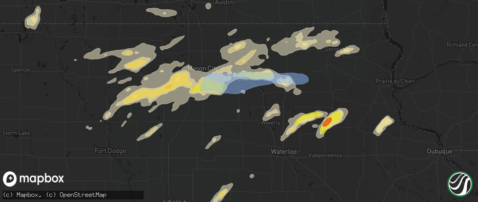 Hail map in Greene, IA on July 2, 2026