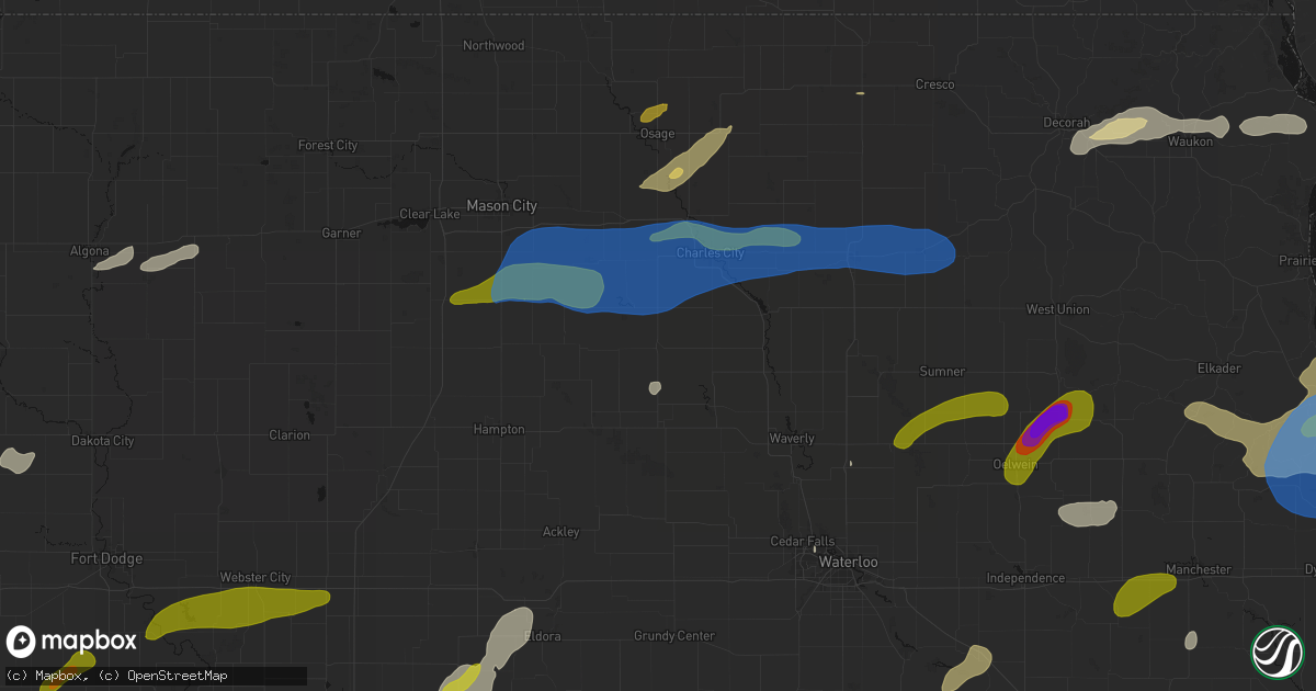 Hail map in Greene, IA on July 2, 2026