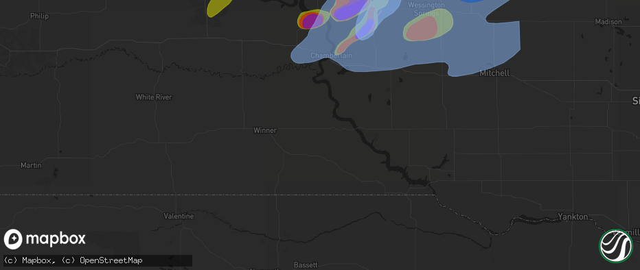 Hail map in Gregory, SD on July 2, 2026