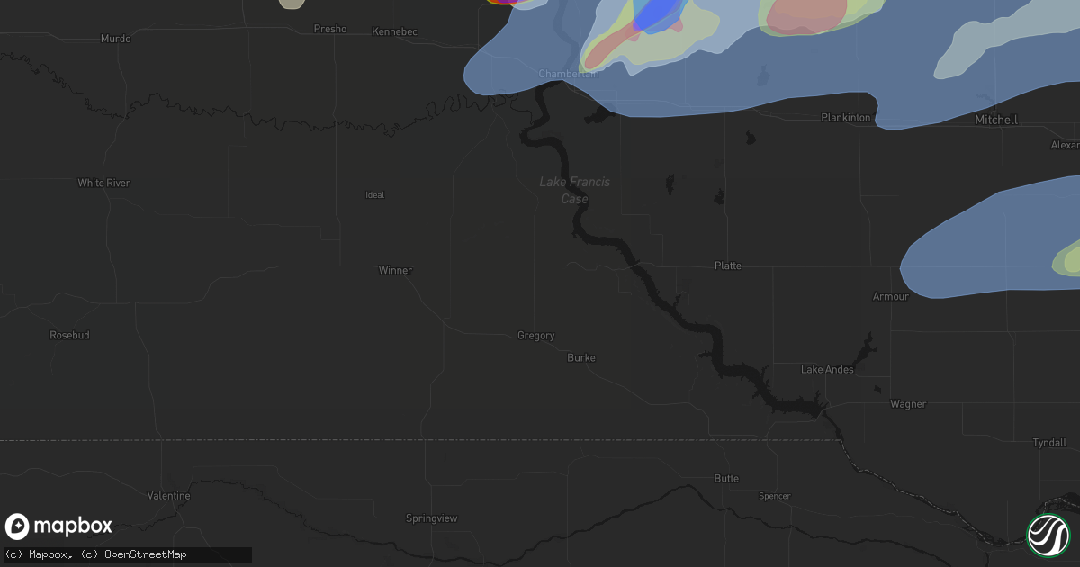 Hail map in Gregory, SD on July 2, 2026