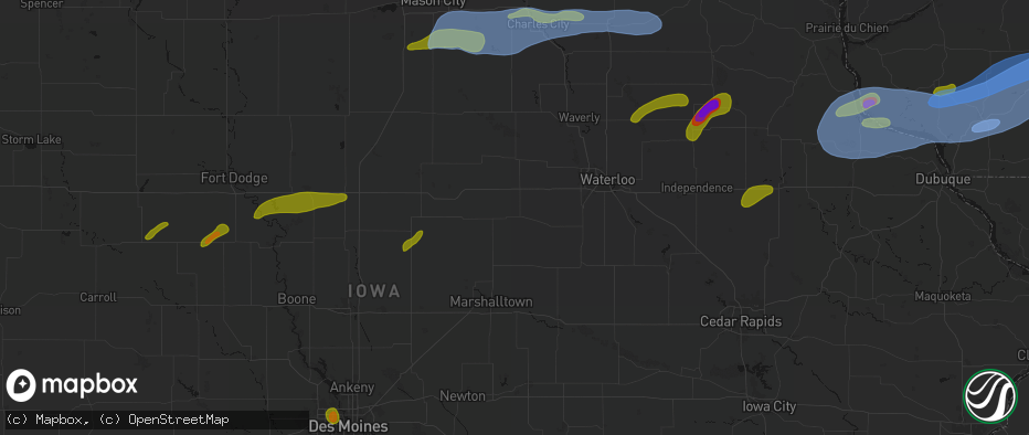 Hail map in Grundy Center, IA on July 2, 2026
