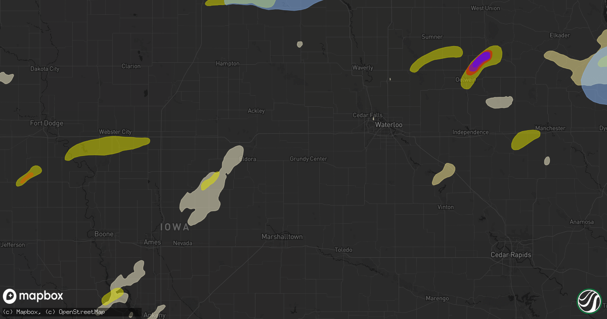 Hail map in Grundy Center, IA on July 2, 2026