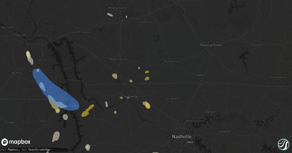 Hail map in Guthrie, KY on July 2, 2026