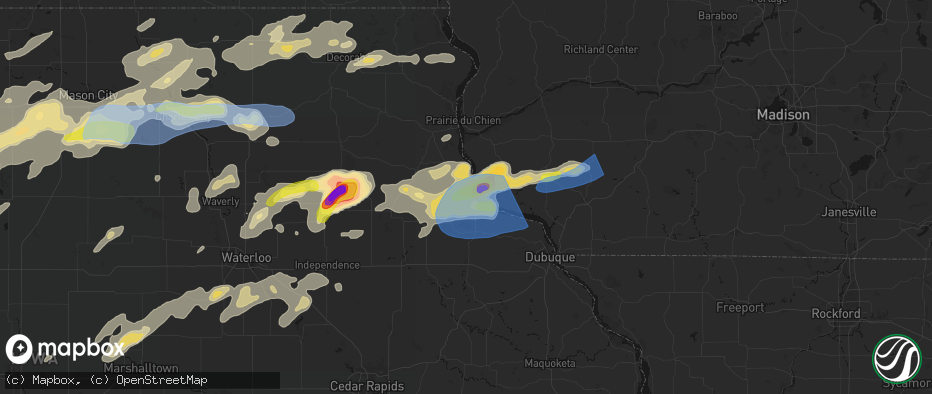 Hail map in Guttenberg, IA on July 2, 2026