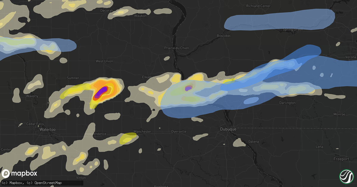 Hail map in Guttenberg, IA on July 2, 2026