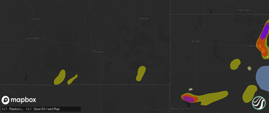 Hail map in Hammond, MT on July 2, 2026