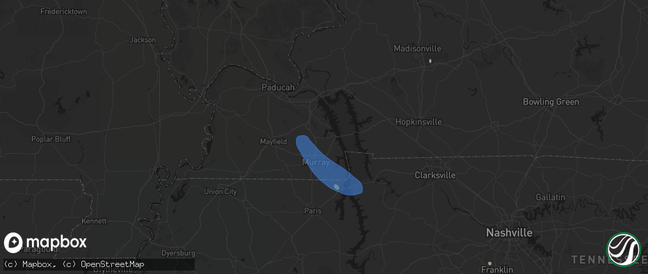 Hail map in Hardin, KY on July 2, 2026