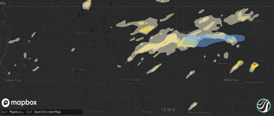 Hail map in Hardy, IA on July 2, 2026