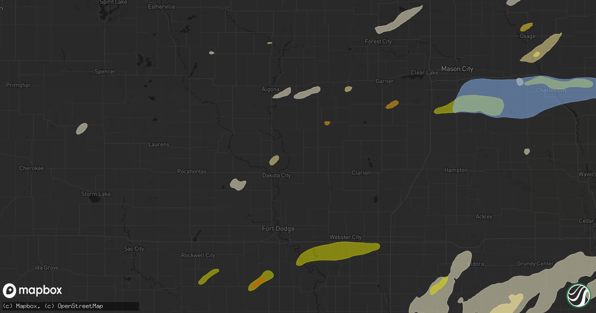 Hail map in Hardy, IA on July 2, 2026