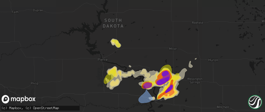 Hail map in Harrold, SD on July 2, 2026