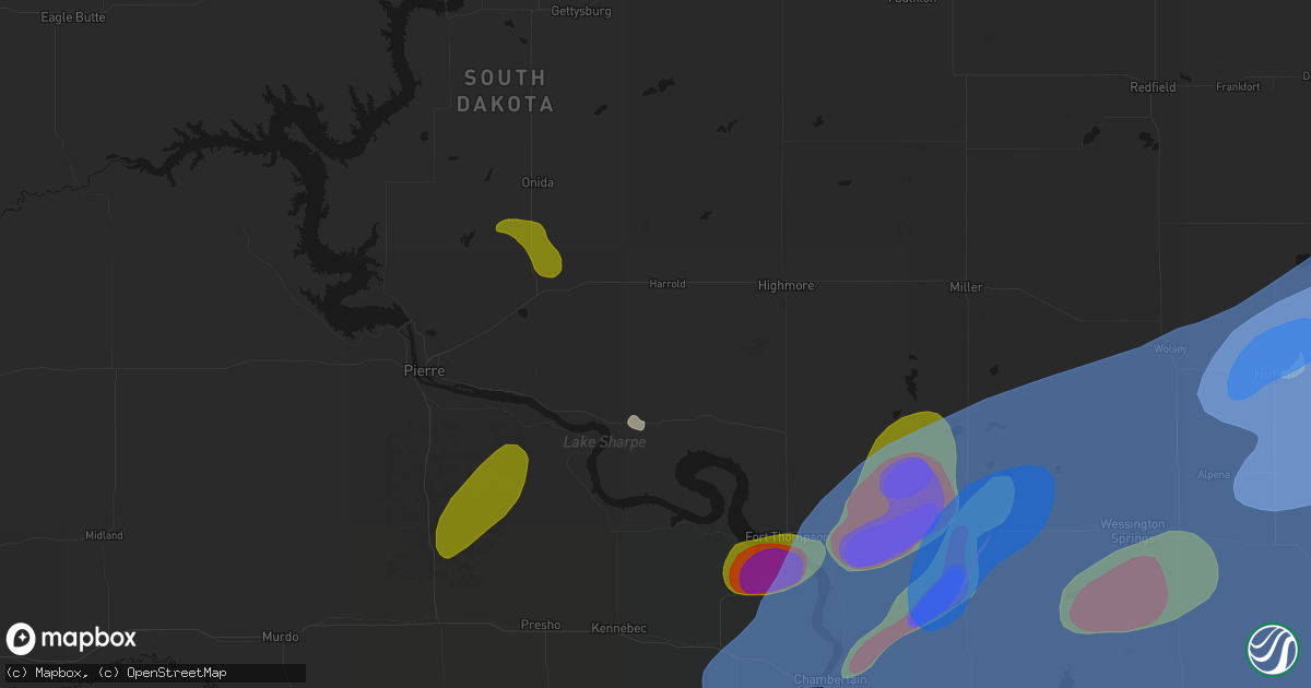 Hail map in Harrold, SD on July 2, 2026