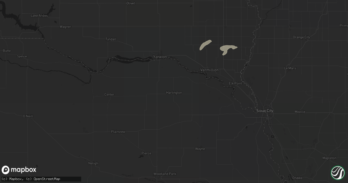 Hail map in Hartington, NE on July 2, 2026
