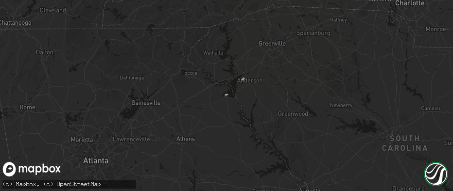 Hail map in Hartwell, GA on July 2, 2026