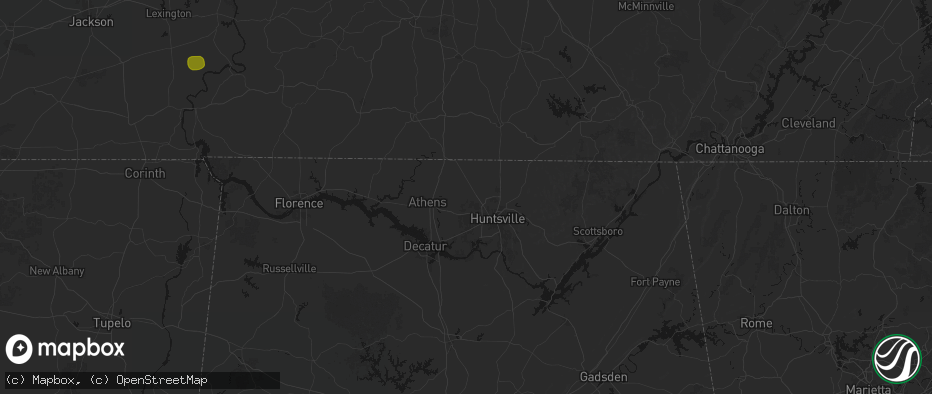 Hail map in Harvest, AL on July 2, 2026