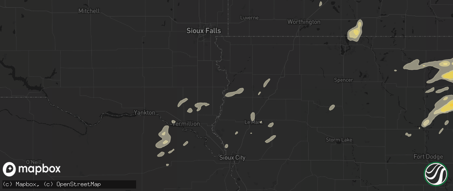 Hail map in Hawarden, IA on July 2, 2026